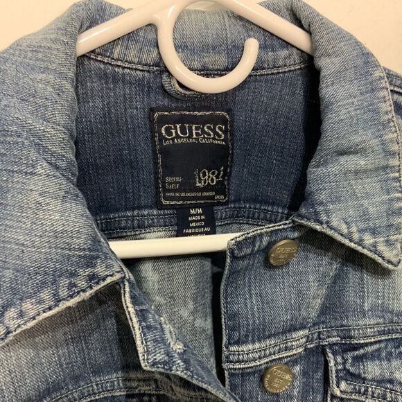 Guess Women's Jean Jacket Distressed Blue Size Medium - Picture 2 of 6
